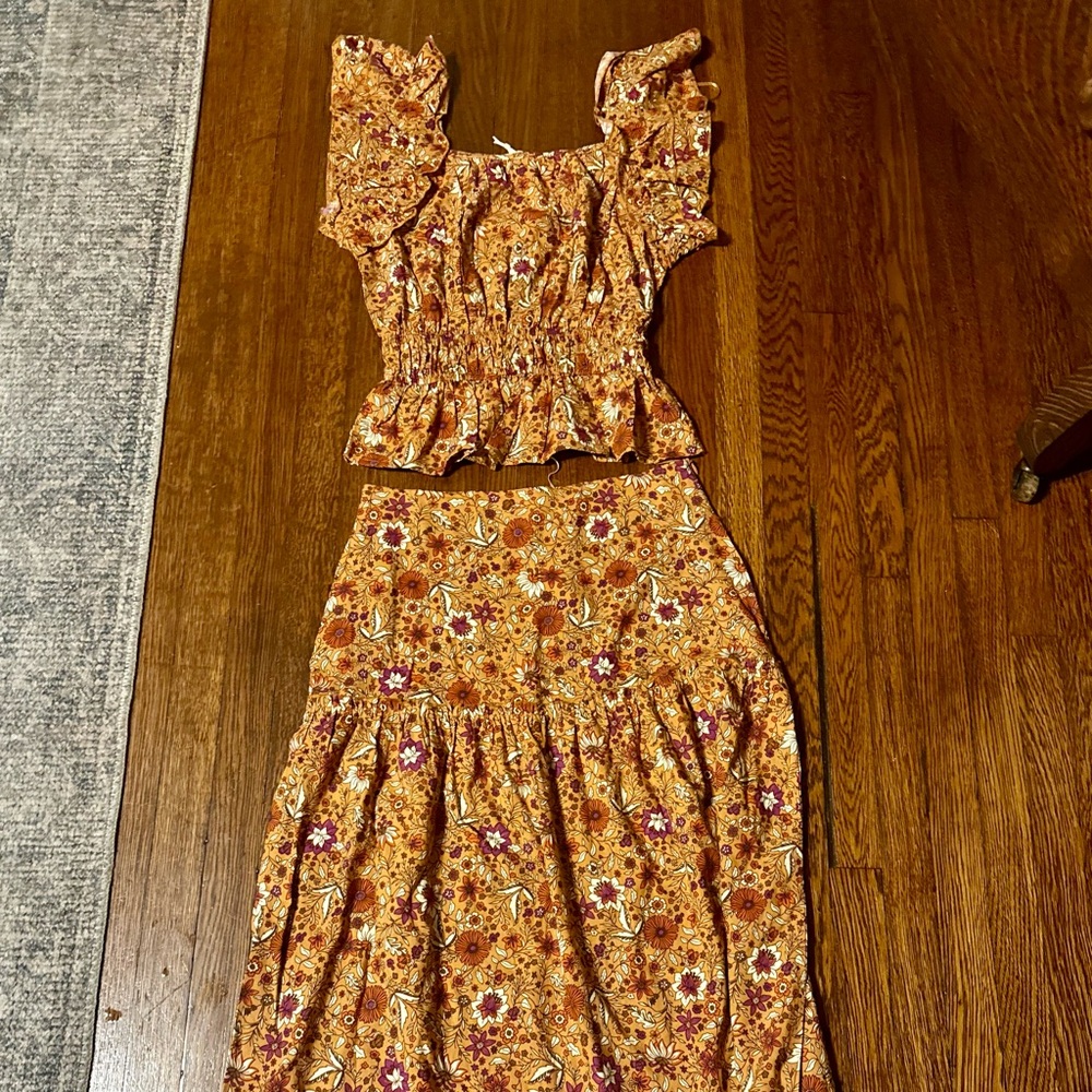Women’s Floral Maxi Skirt in Mustard Yellow